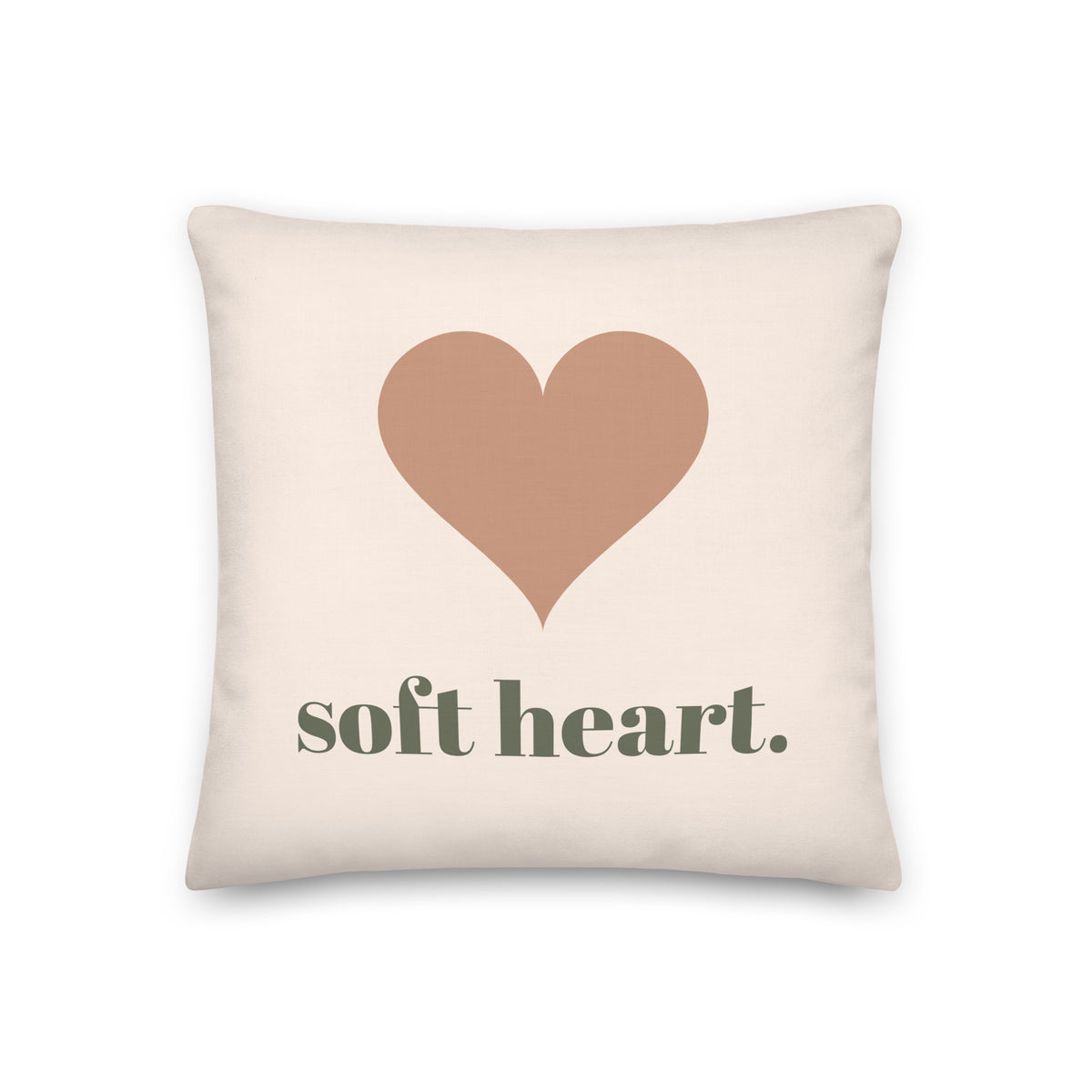 Soft Heart Pillow, 18 x 18 in, front: a large terracotta heart over the words soft heart.