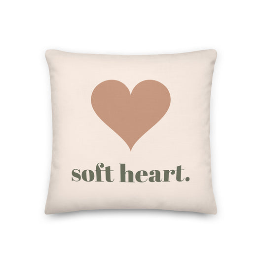 Soft Heart Pillow, 18 x 18 in, front: a large terracotta heart over the words soft heart.