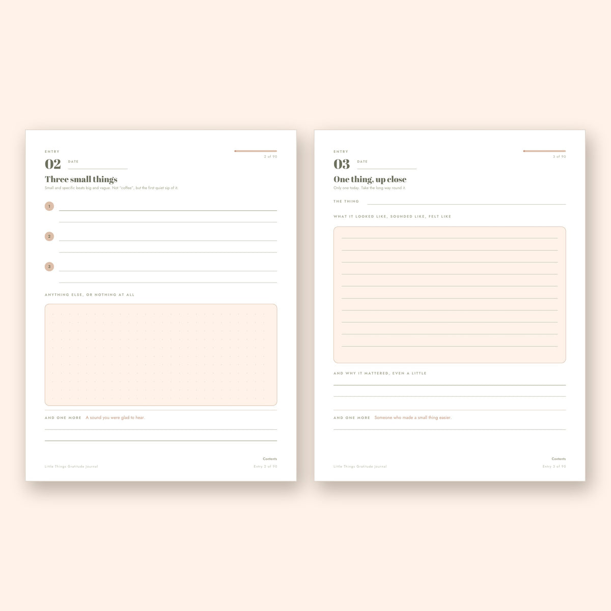 Two Little Things pages: three small things, and one thing up close
