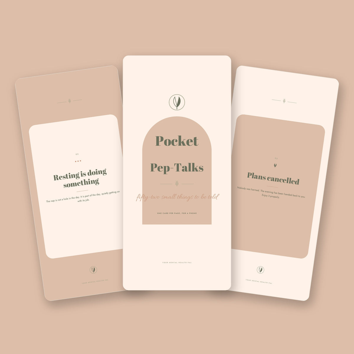 Pocket Pep-Talk Cards: the cover card between two cards, resting is doing something and plans cancelled
