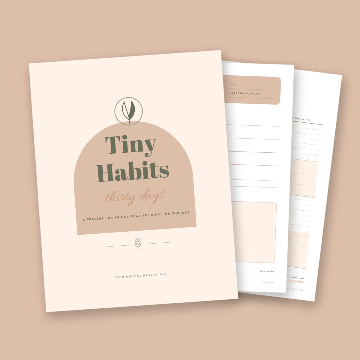 Tiny Habits 30-Day Tracker cover with a few inside pages fanned behind it