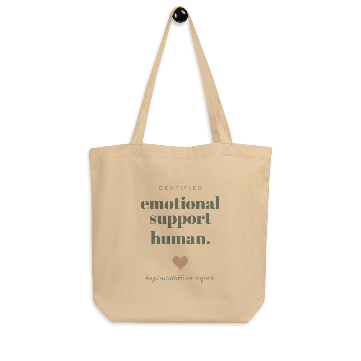 Emotional Support Human Tote in natural oyster, front view, hanging flat