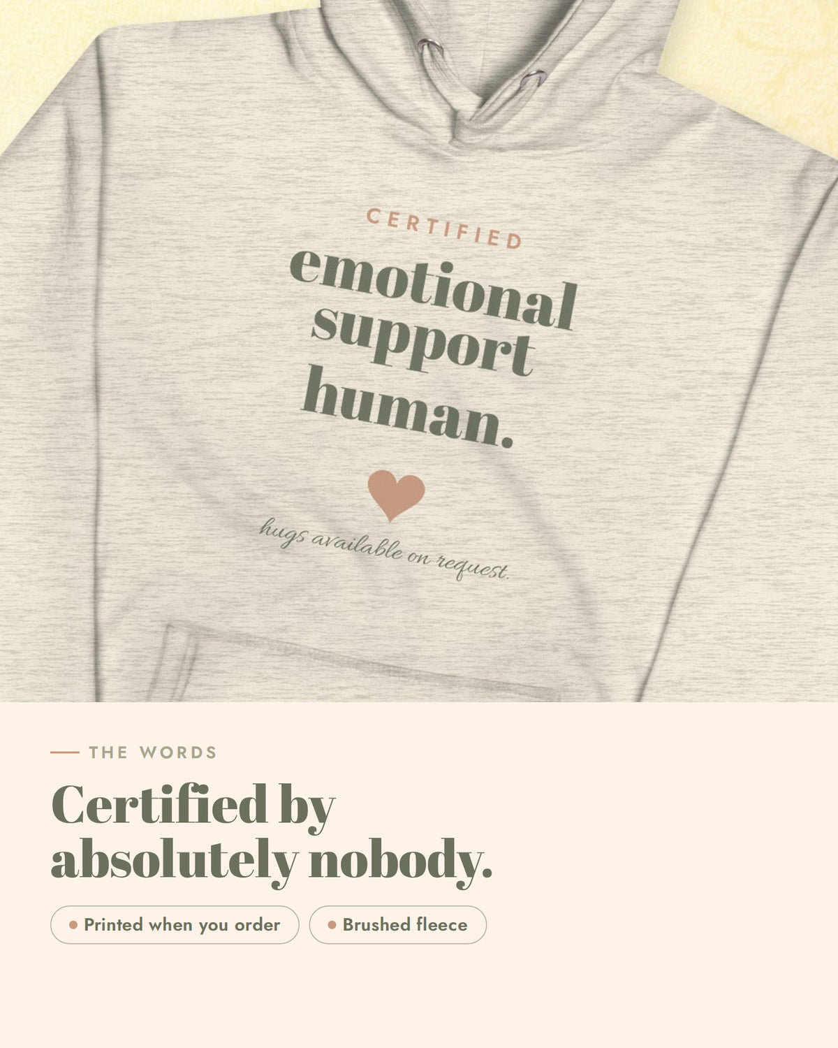 Emotional Support Human Hoodie, the design up close