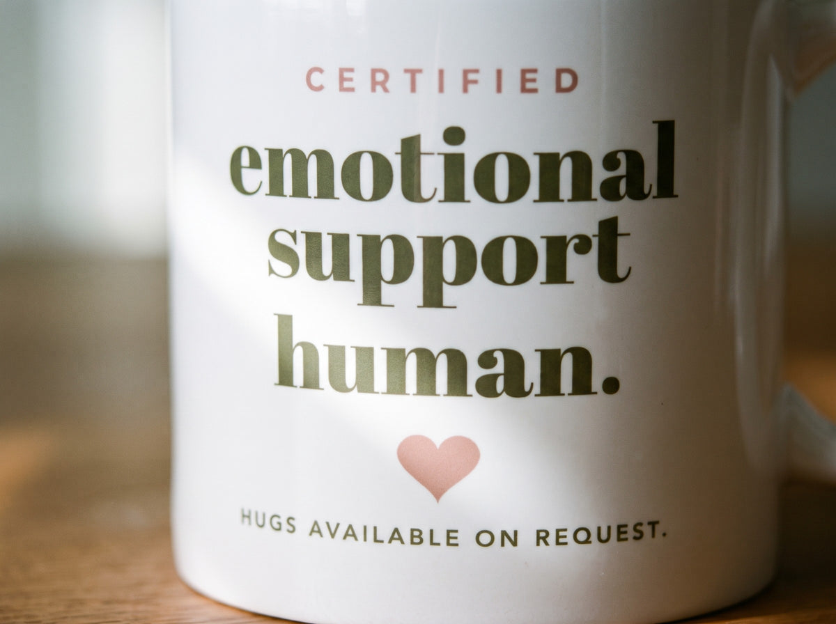 Emotional Support Human Mug, the print up close