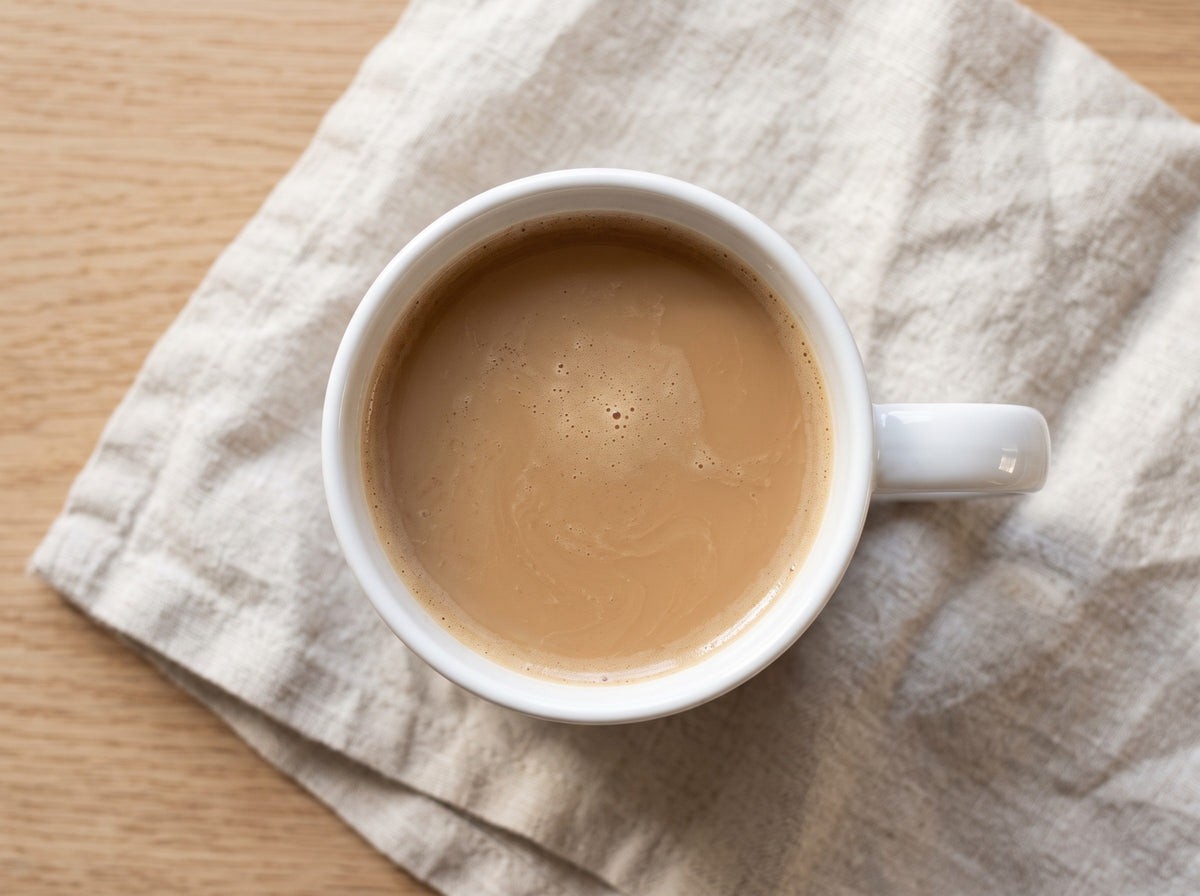 Emotional Support Human Mug, seen from above with coffee inside