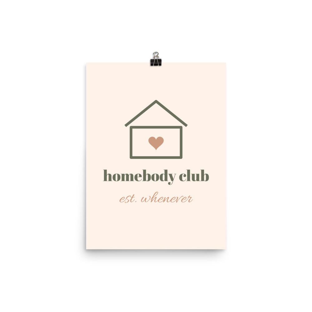 Homebody Club Print, 12 x 16 in matte wall print: a small house with a heart, homebody club, est. whenever