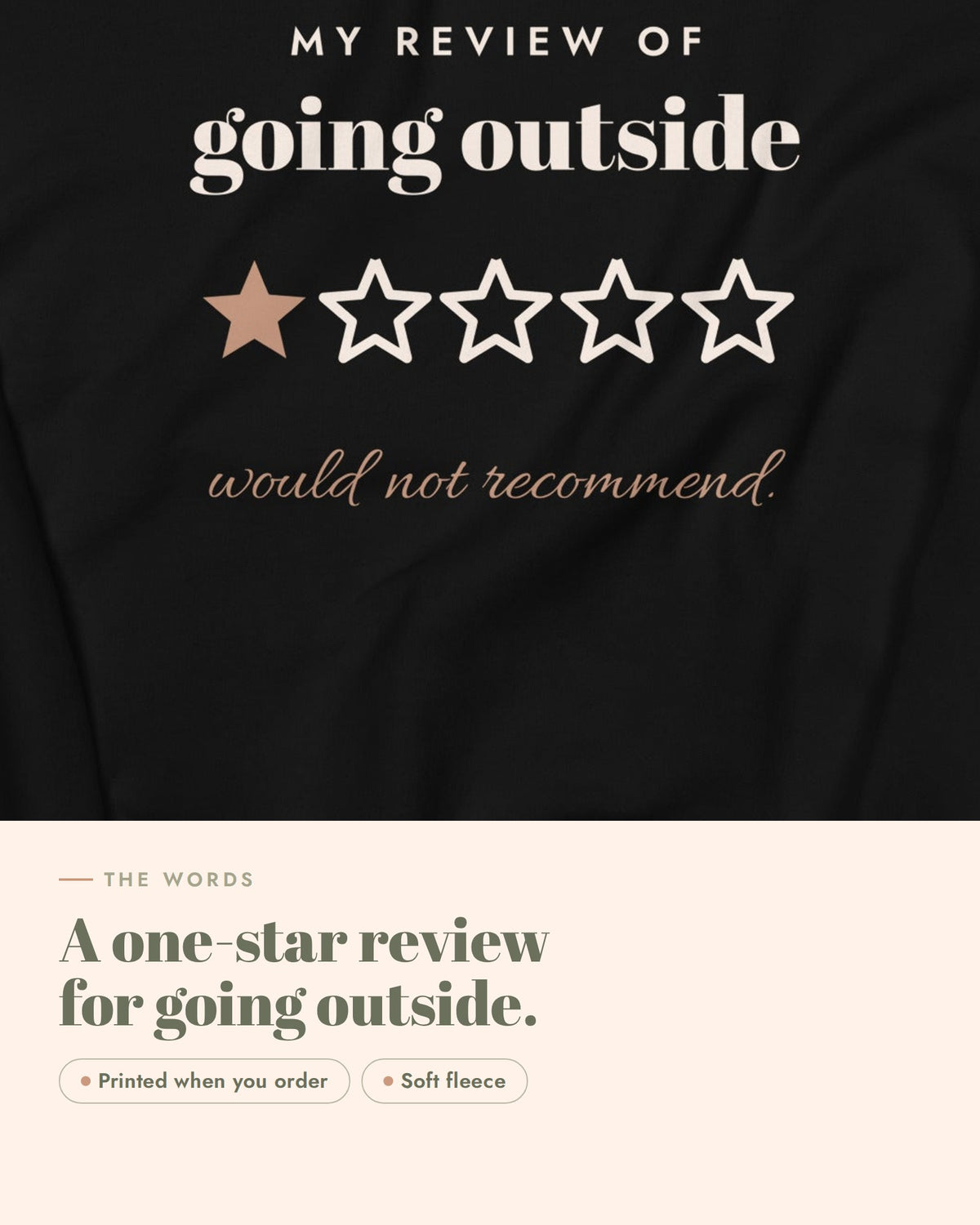 Going Outside, One Star Crewneck, the design up close