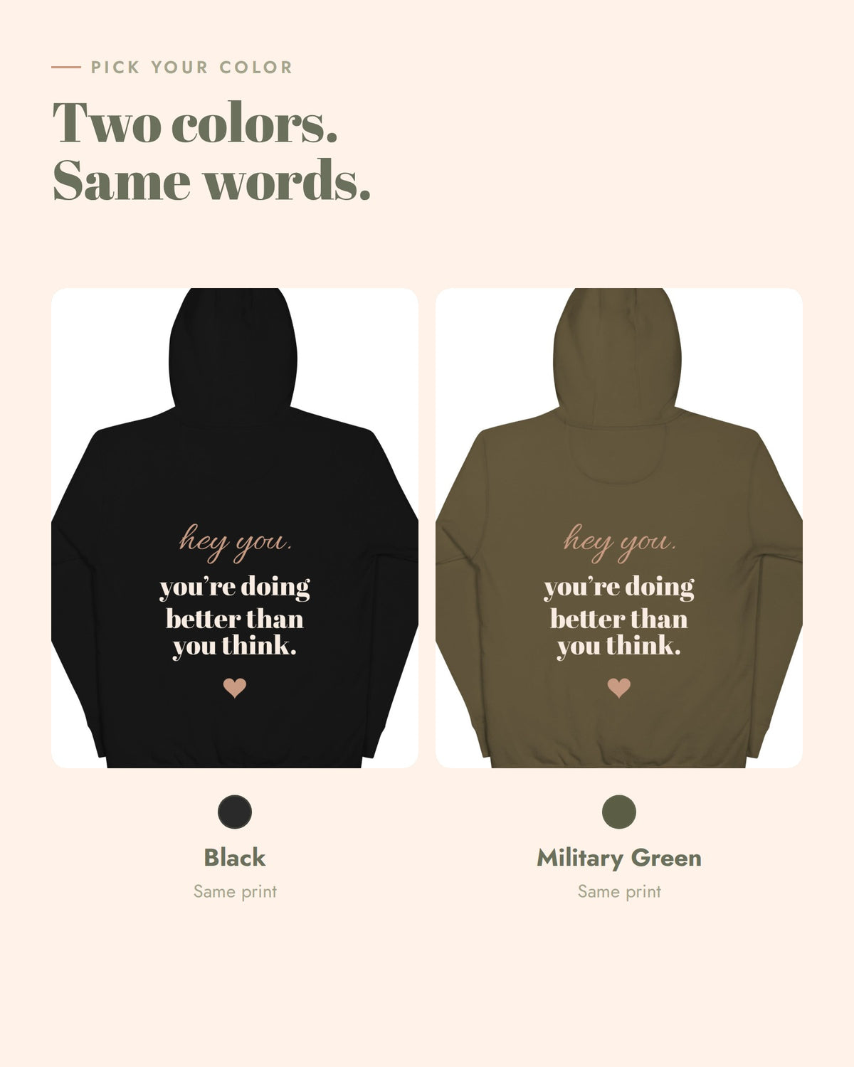 Hey You Hoodie, Black, Military Green