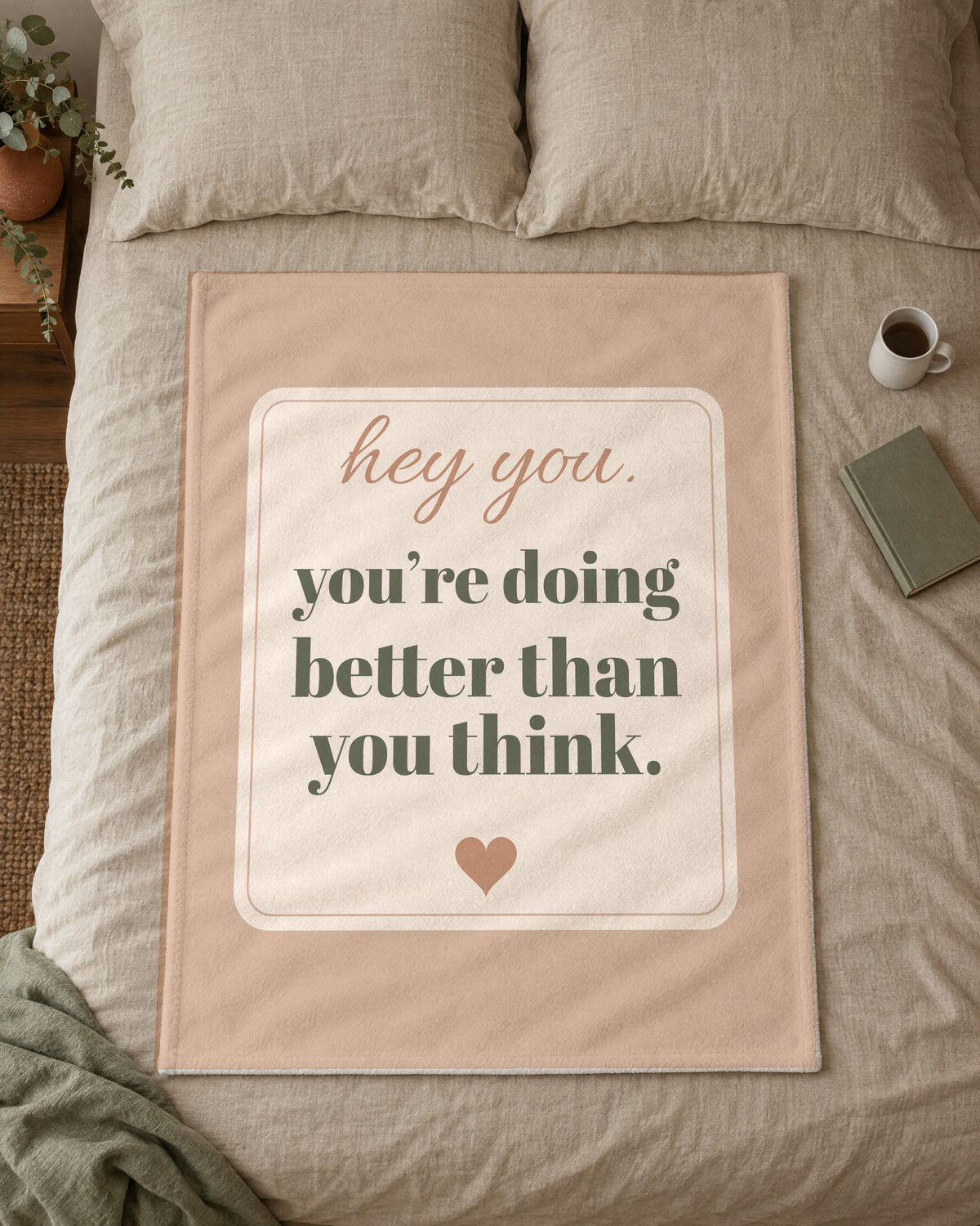 Hey You Throw, 50 x 60 in, laid flat on a made bed