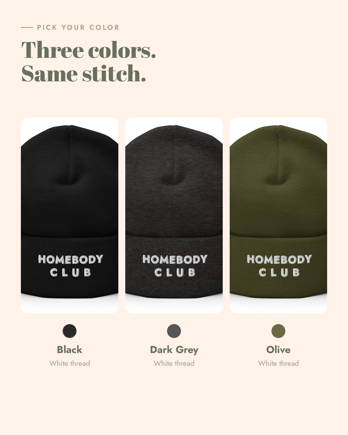 Homebody Club Beanie, Black, Dark Grey, Olive