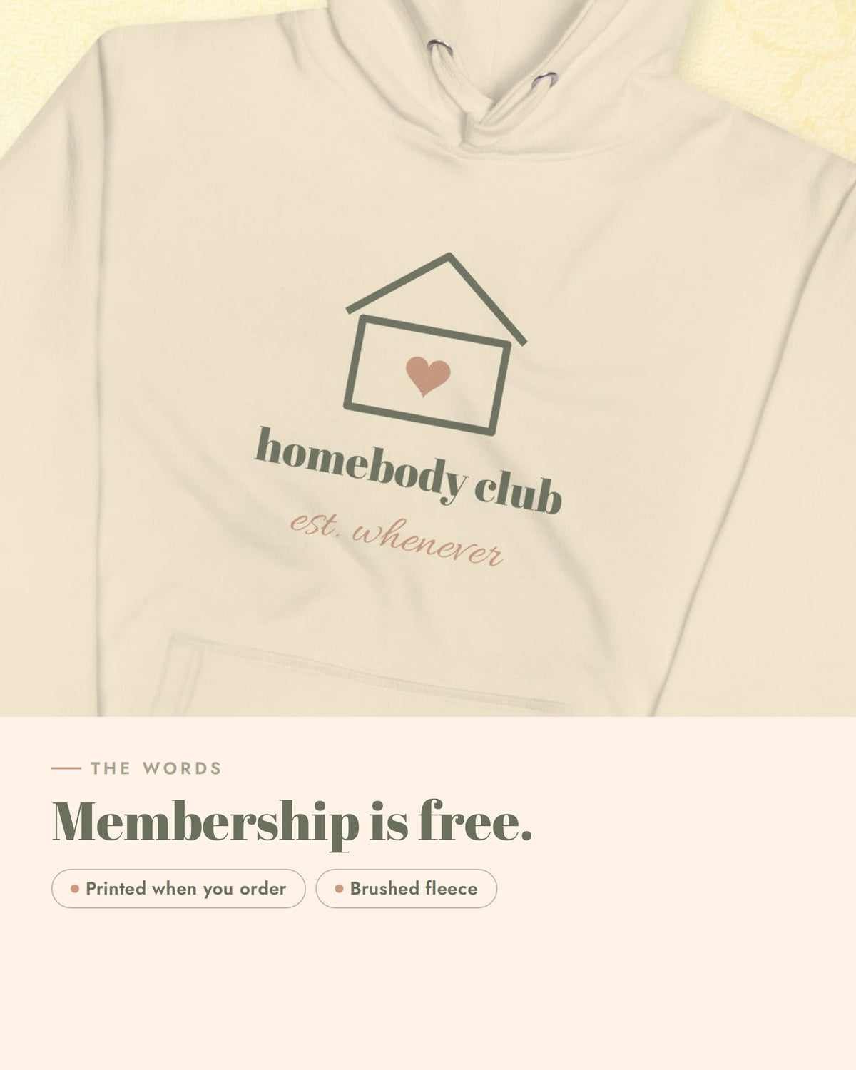 Homebody Club Hoodie, the design up close