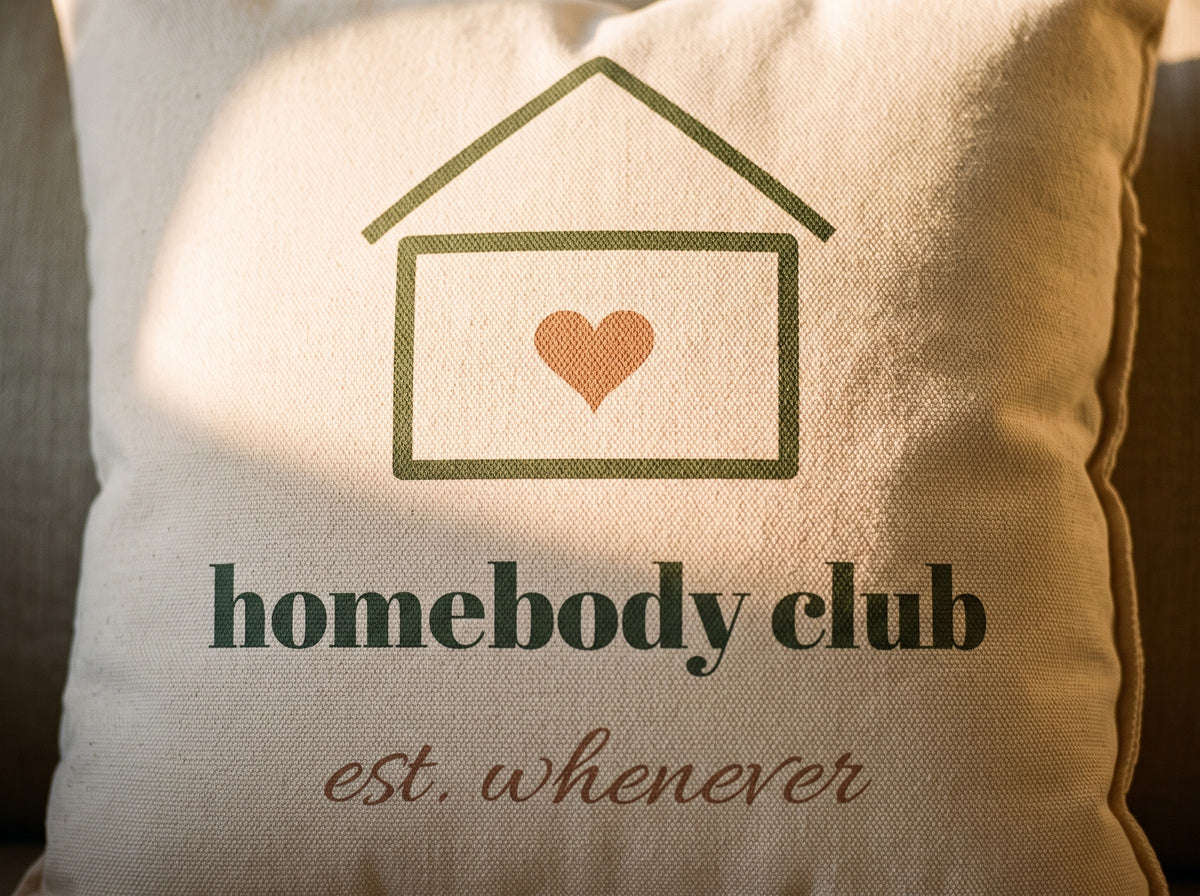 Homebody Club Pillow, the print up close
