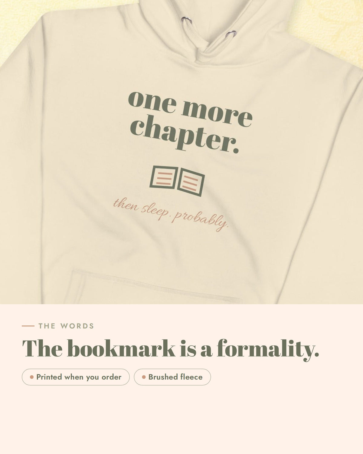 One More Chapter Hoodie, the design up close