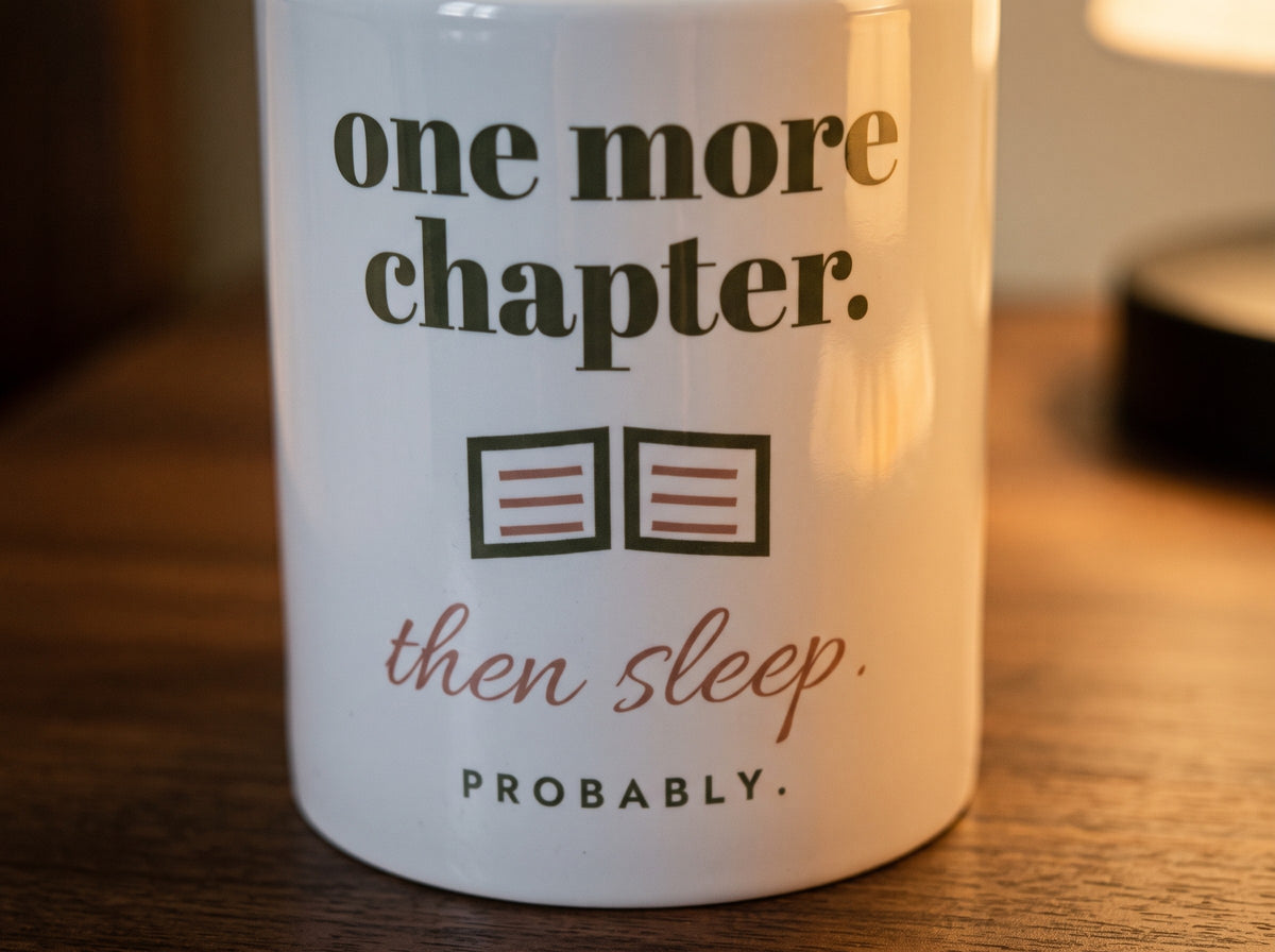 One More Chapter Mug, the print up close