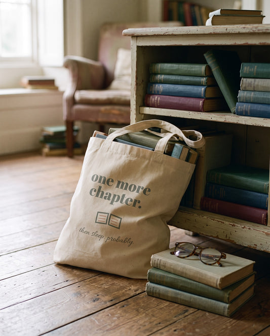 One More Chapter Tote, full of second-hand books