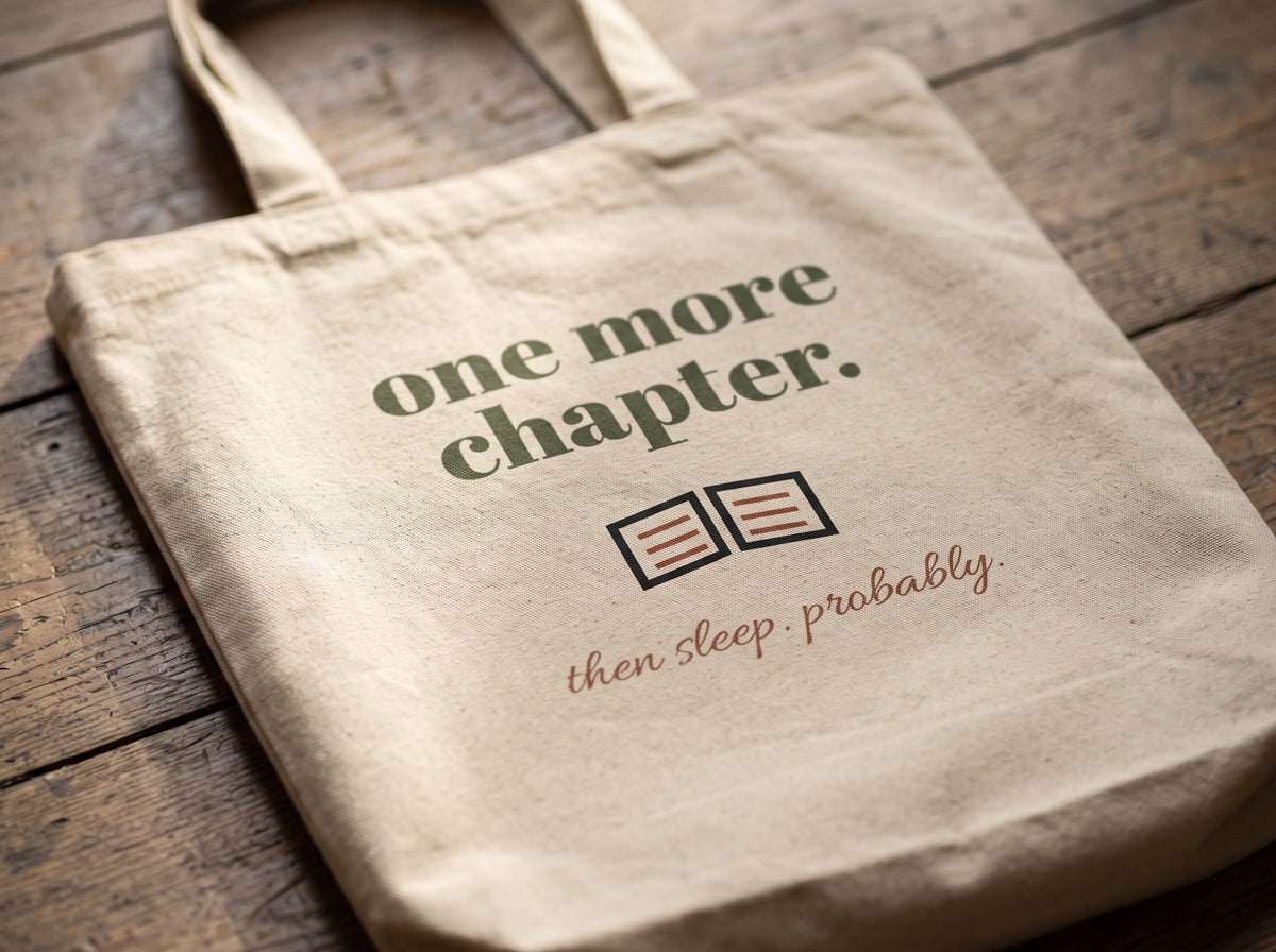 One More Chapter Tote, the print up close