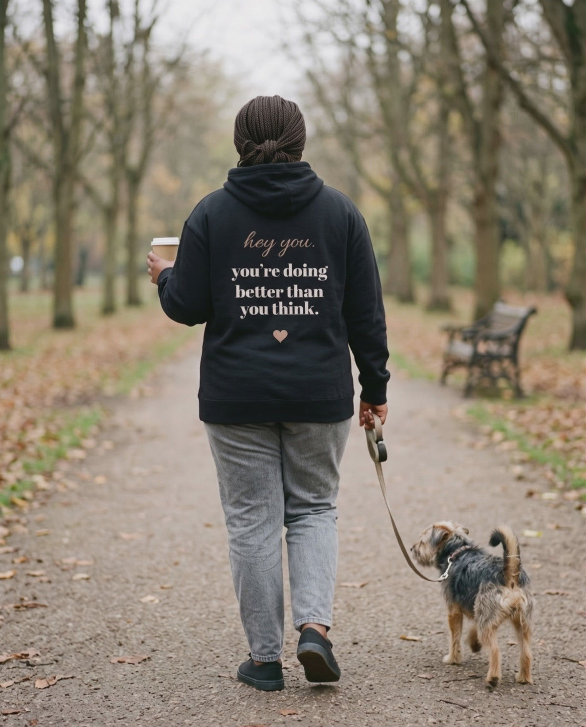 Hey You Hoodie, a short clip of an autumn walk with the dog, seen from behind