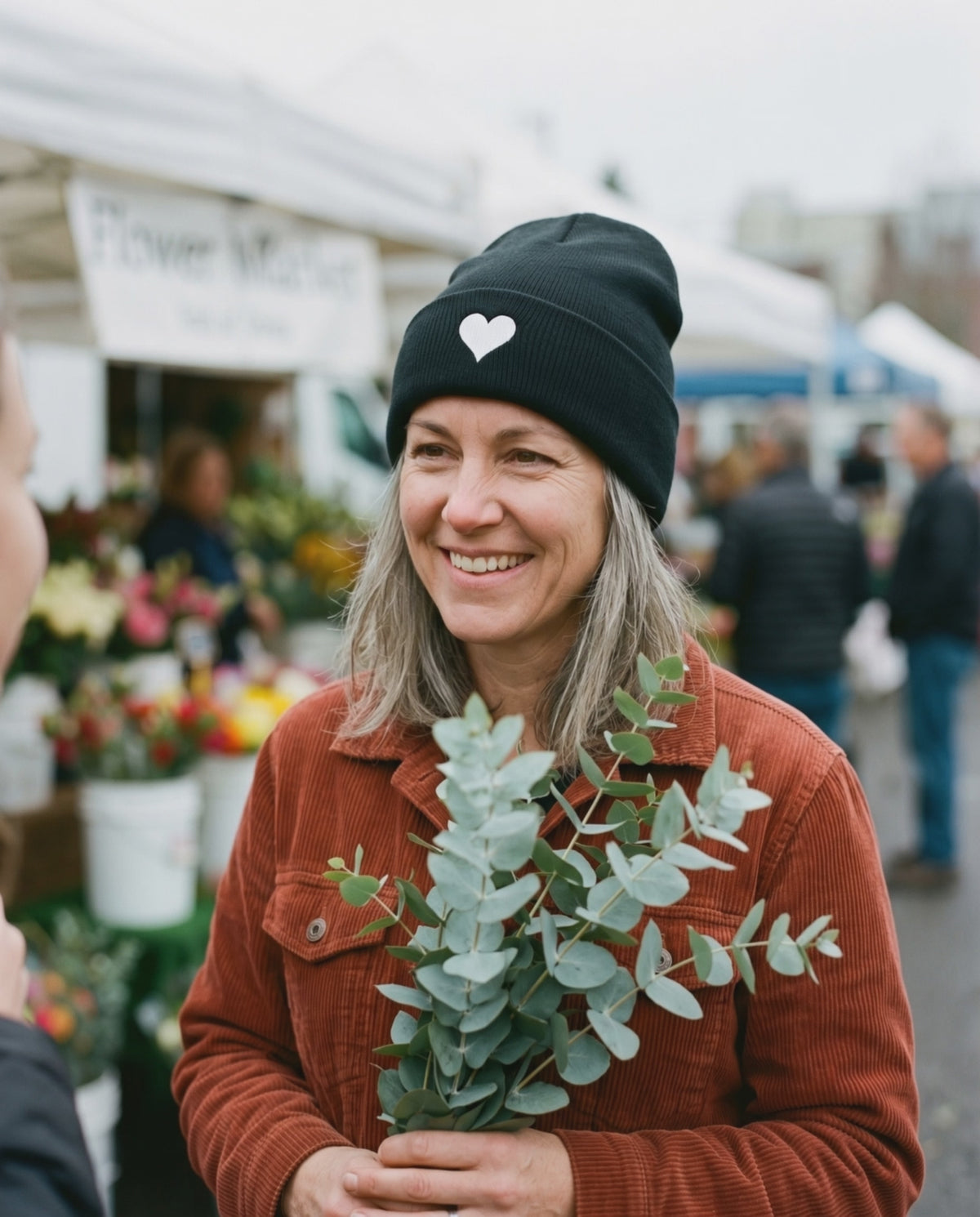 Soft Heart Beanie, a short clip of a laugh at the flower market