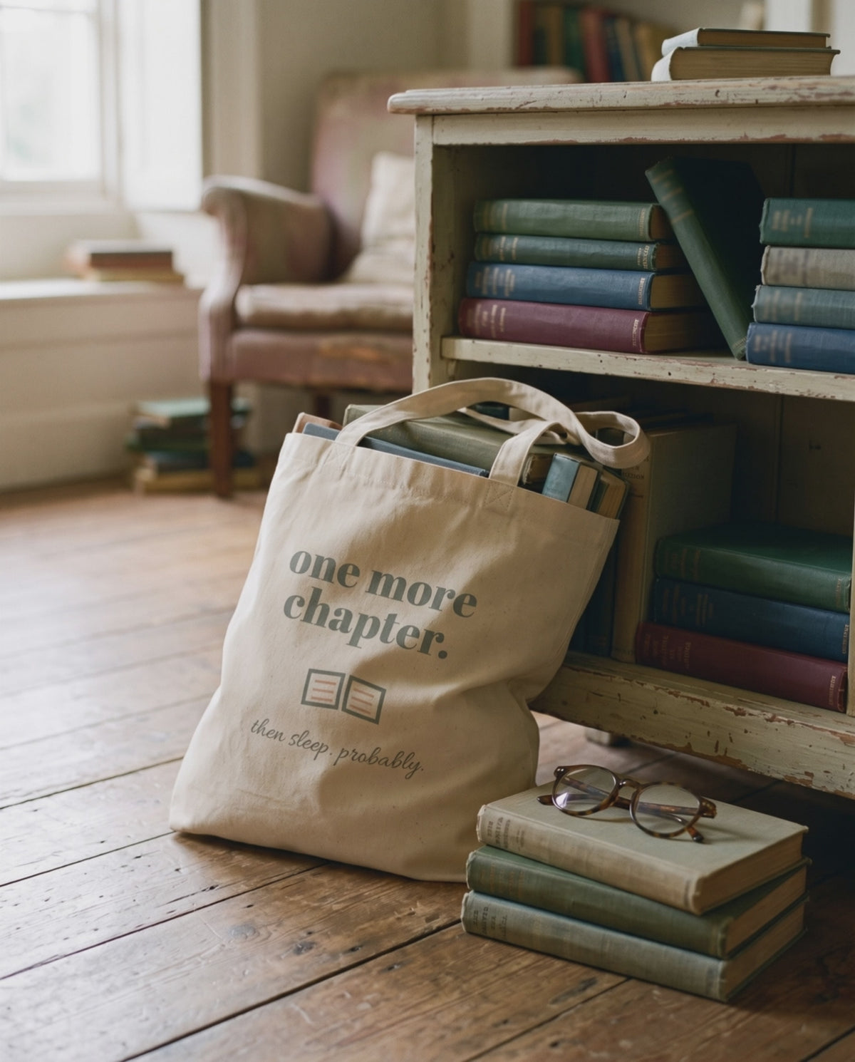 One More Chapter Tote, a short clip of adding one more second-hand book