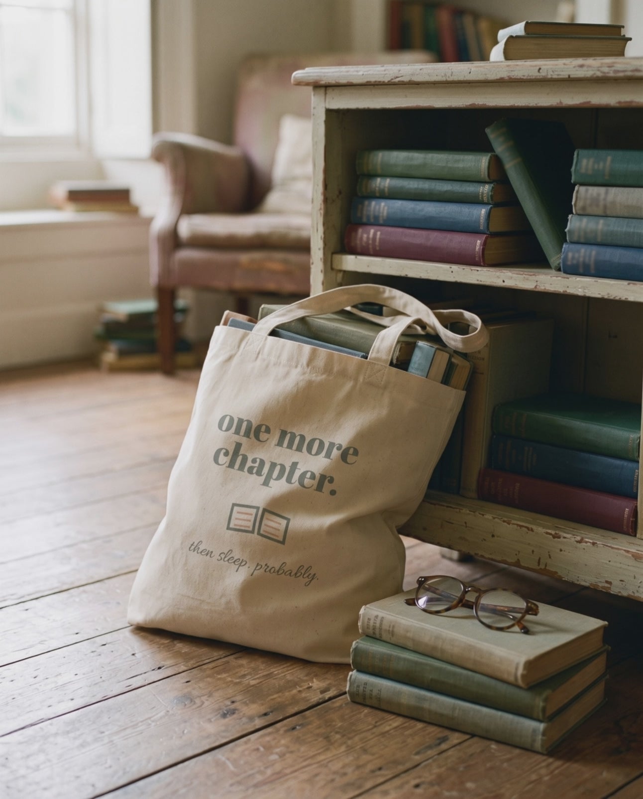 One More Chapter Tote, a short clip of adding one more second-hand book