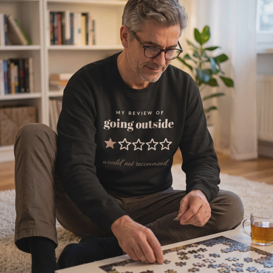 Going Outside, One Star Crewneck, a short clip of fitting a jigsaw piece at home