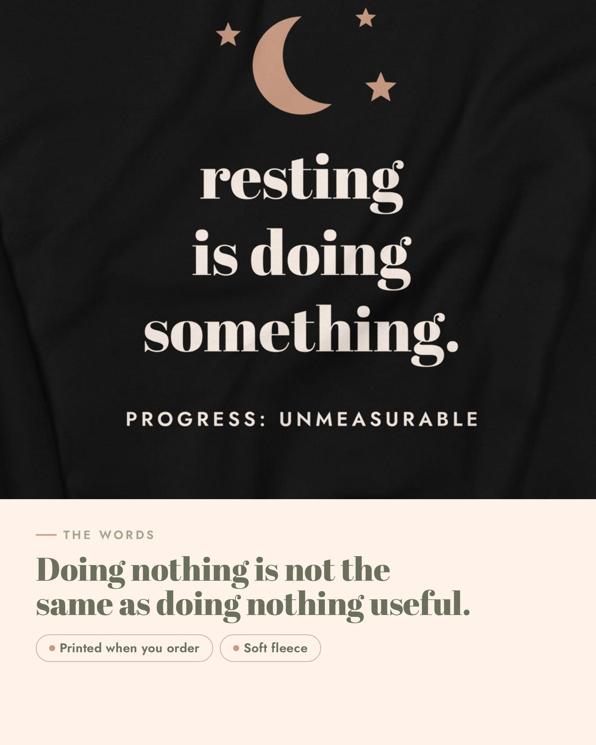 Resting Is Doing Something Crewneck, the design up close