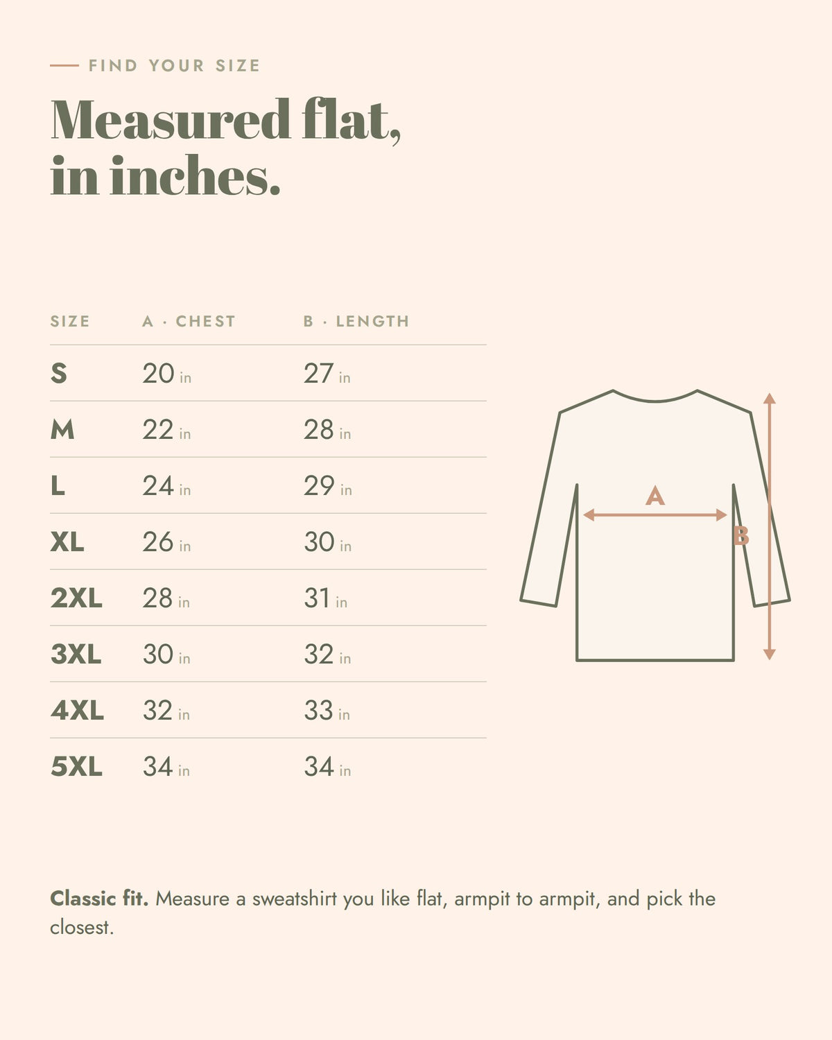 Resting Is Doing Something Crewneck, size guide, chest width and length laid flat