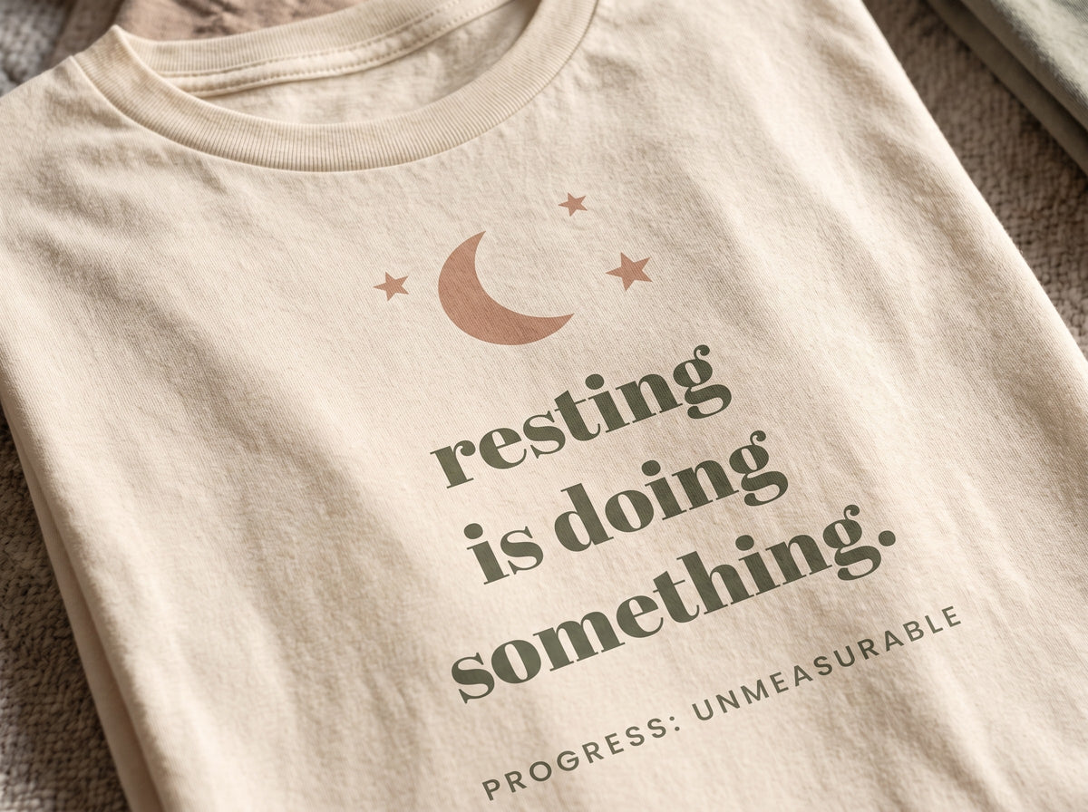 Resting Is Doing Something Tee, the print up close