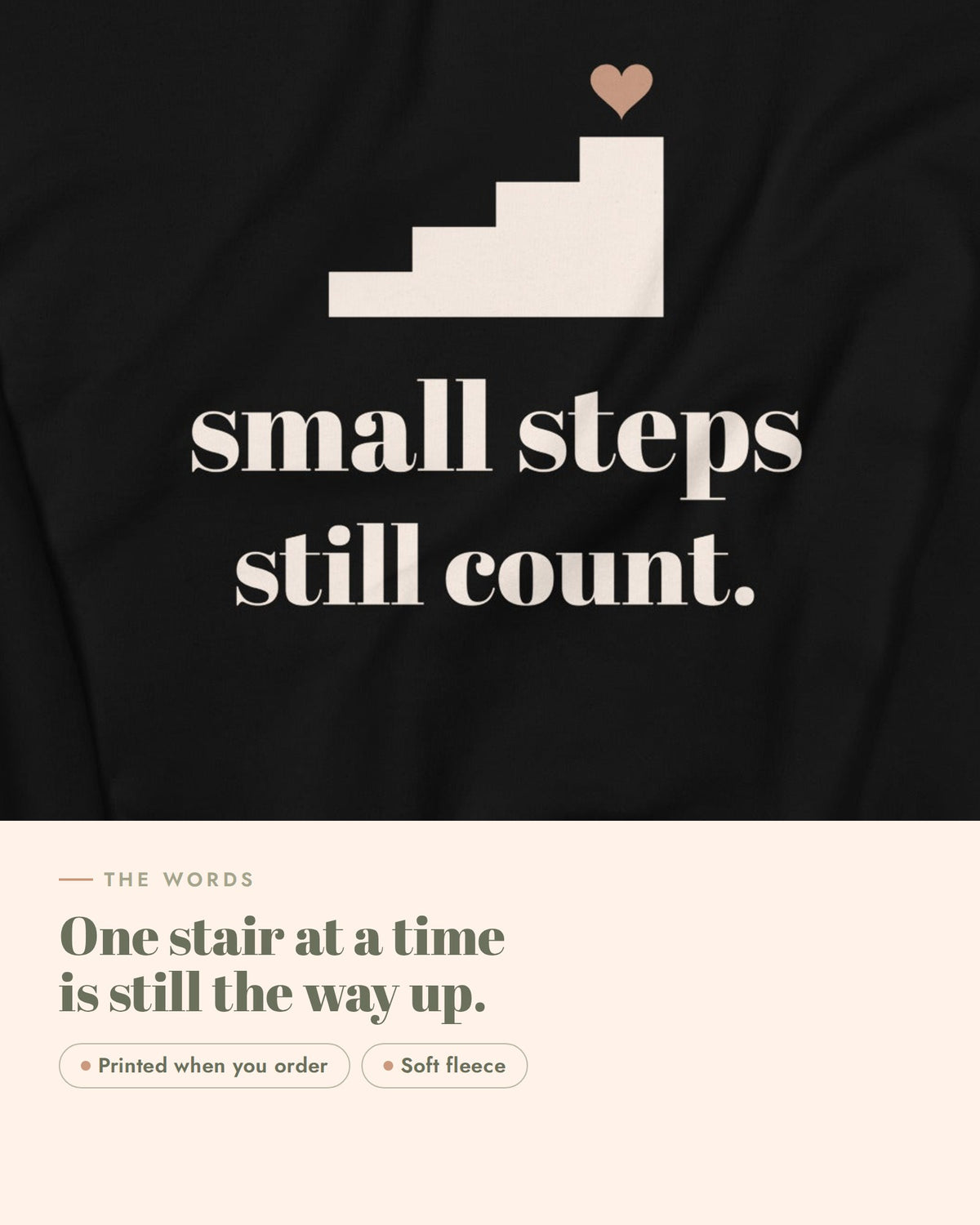 Small Steps Still Count Crewneck, the design up close