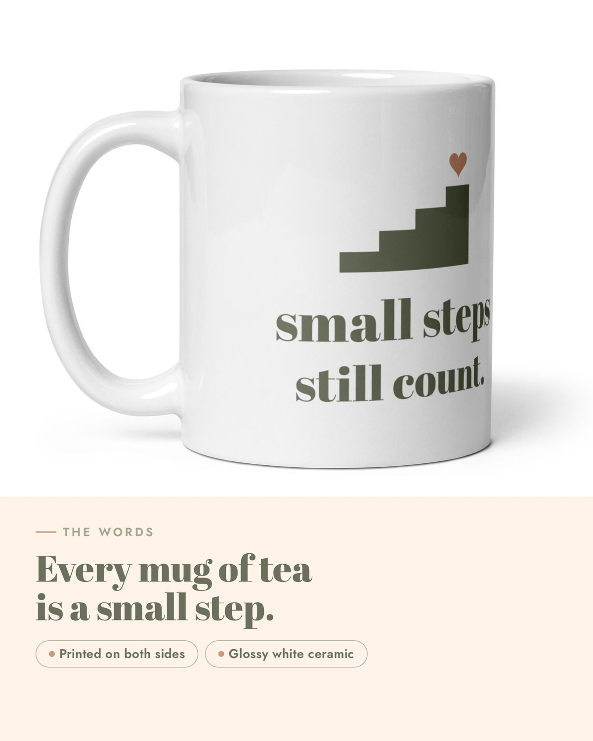 Small Steps Still Count Mug, the design up close