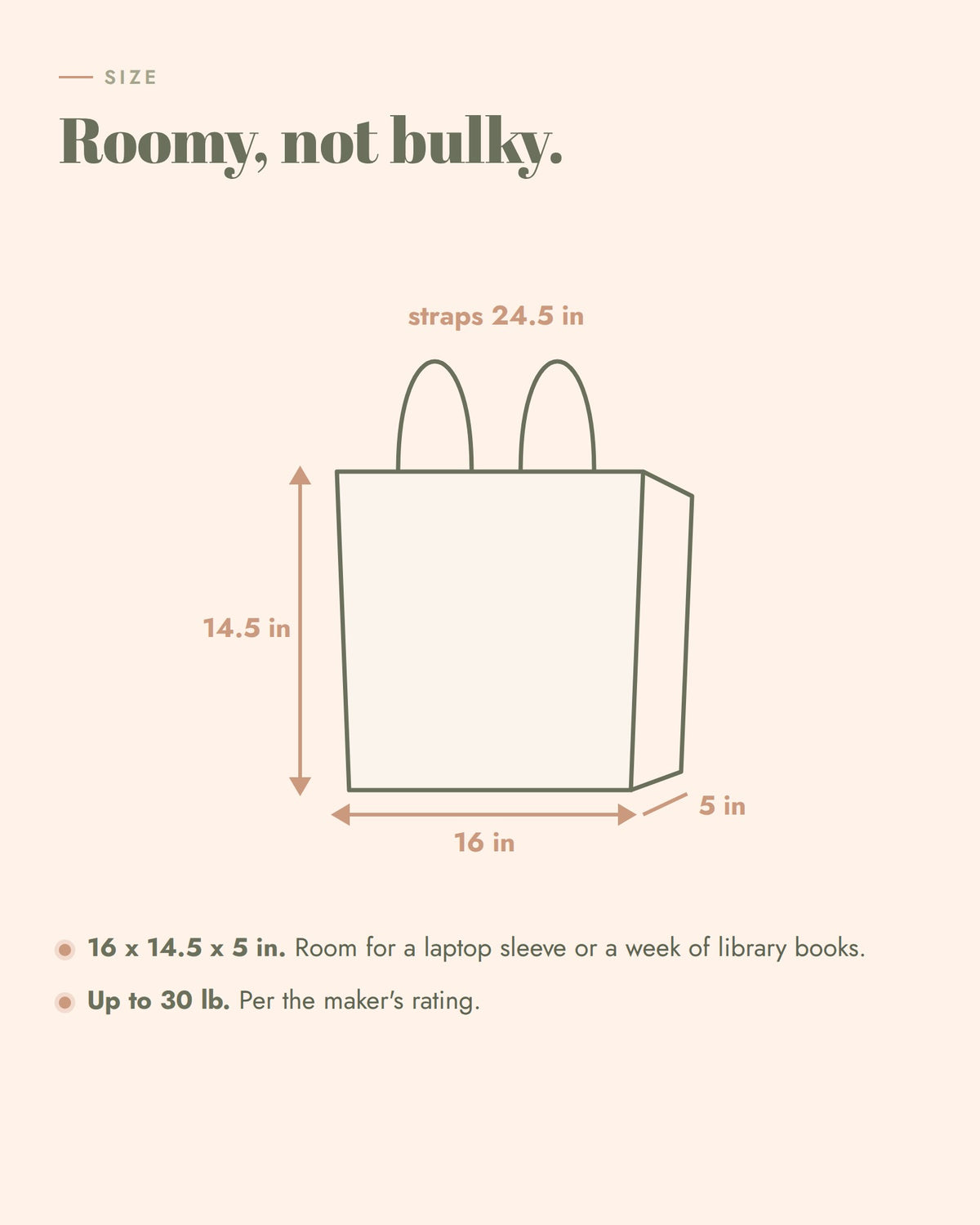 Small Steps Still Count Tote, 16 x 14.5 x 5 in, straps 24.5 in