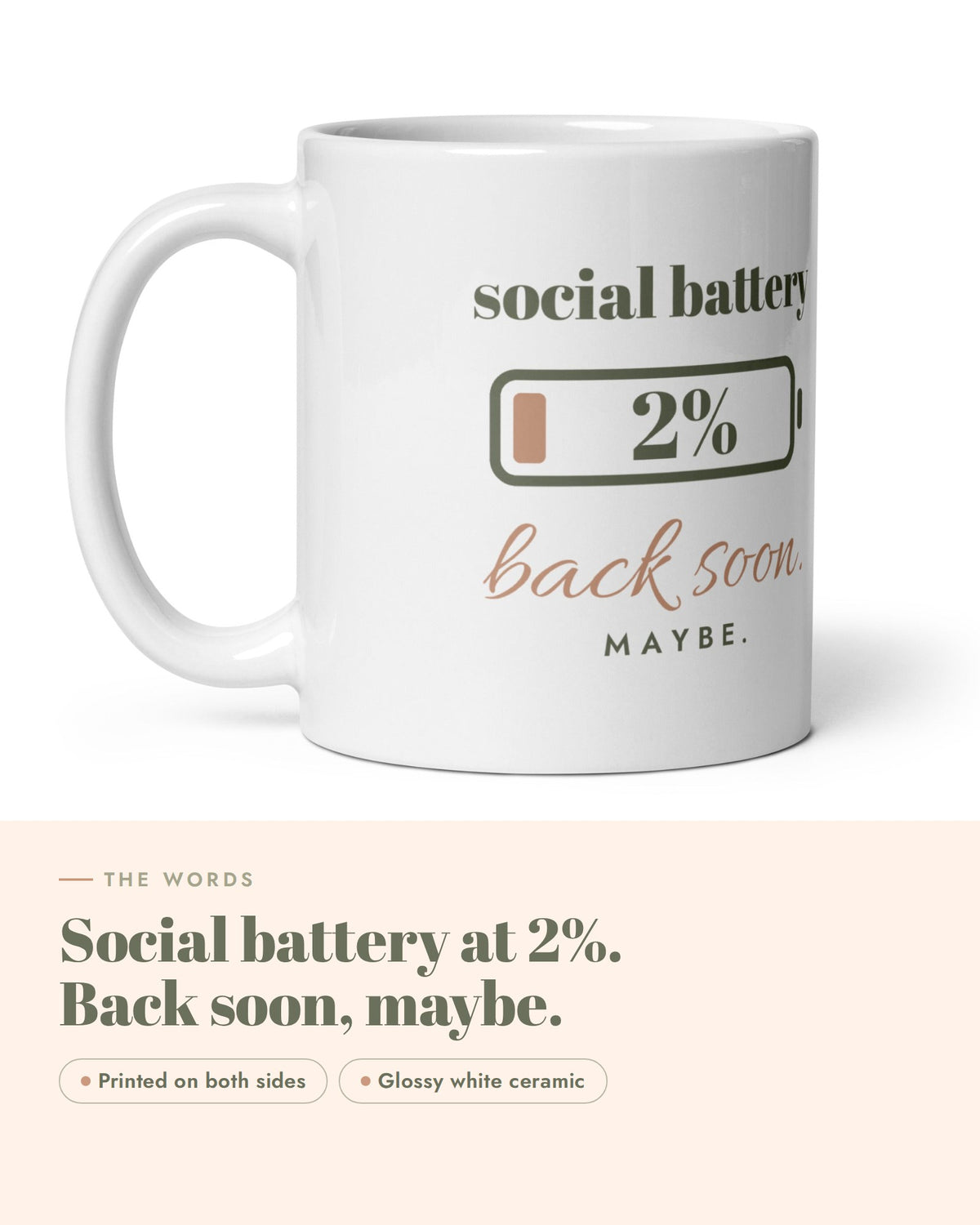 Social Battery Mug, the design up close