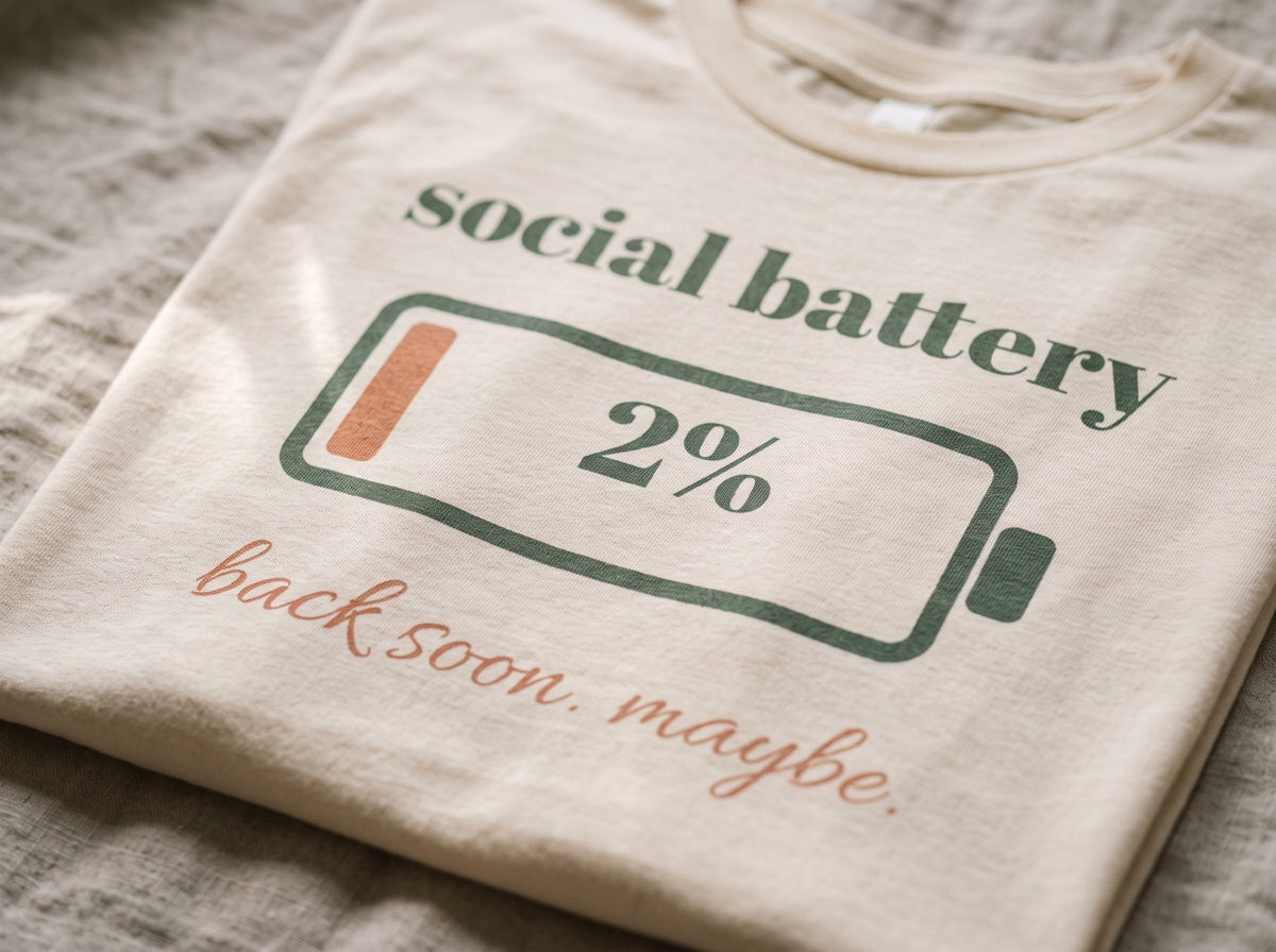 Social Battery Tee, the print up close
