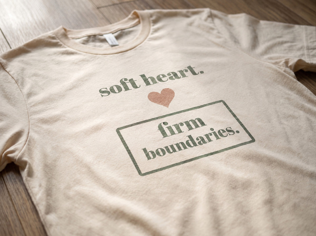 Soft Heart, Firm Boundaries Tee, the print up close