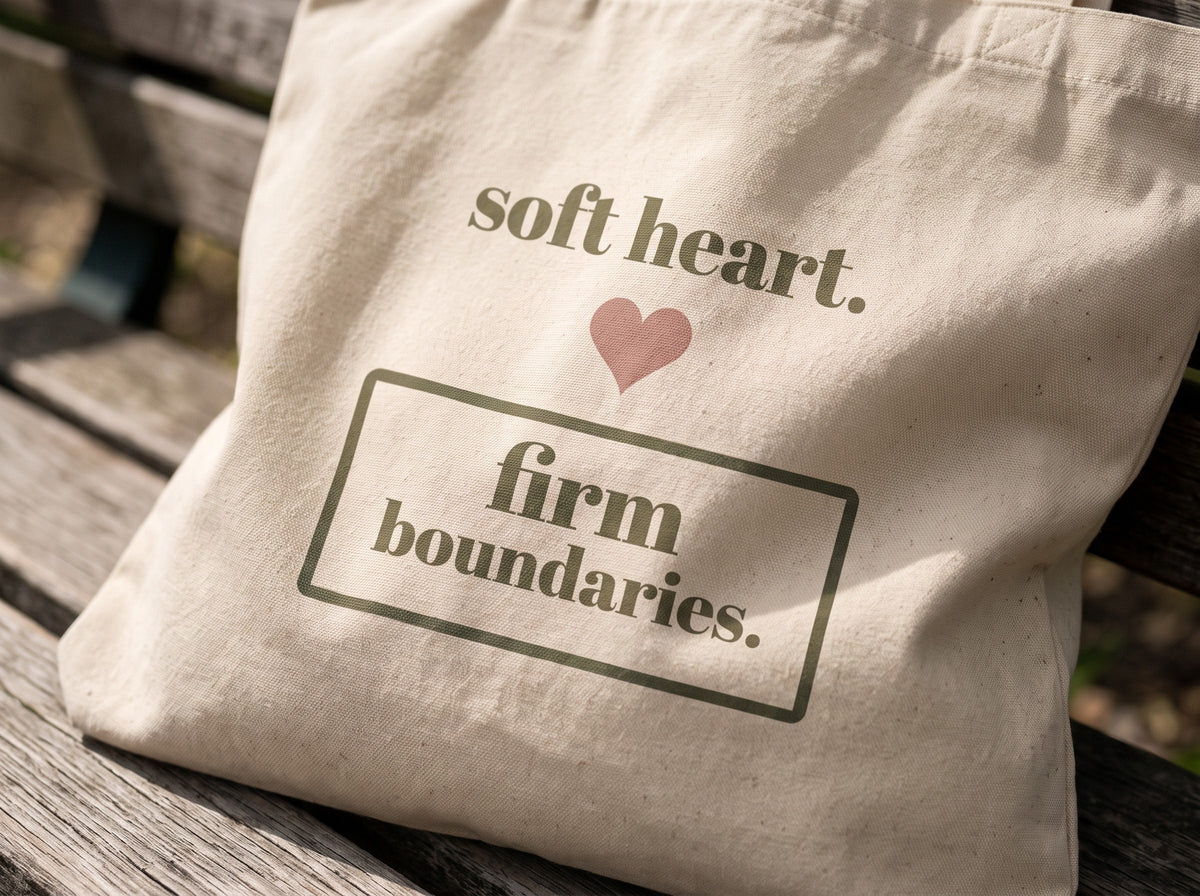 Soft Heart, Firm Boundaries Tote, the print up close