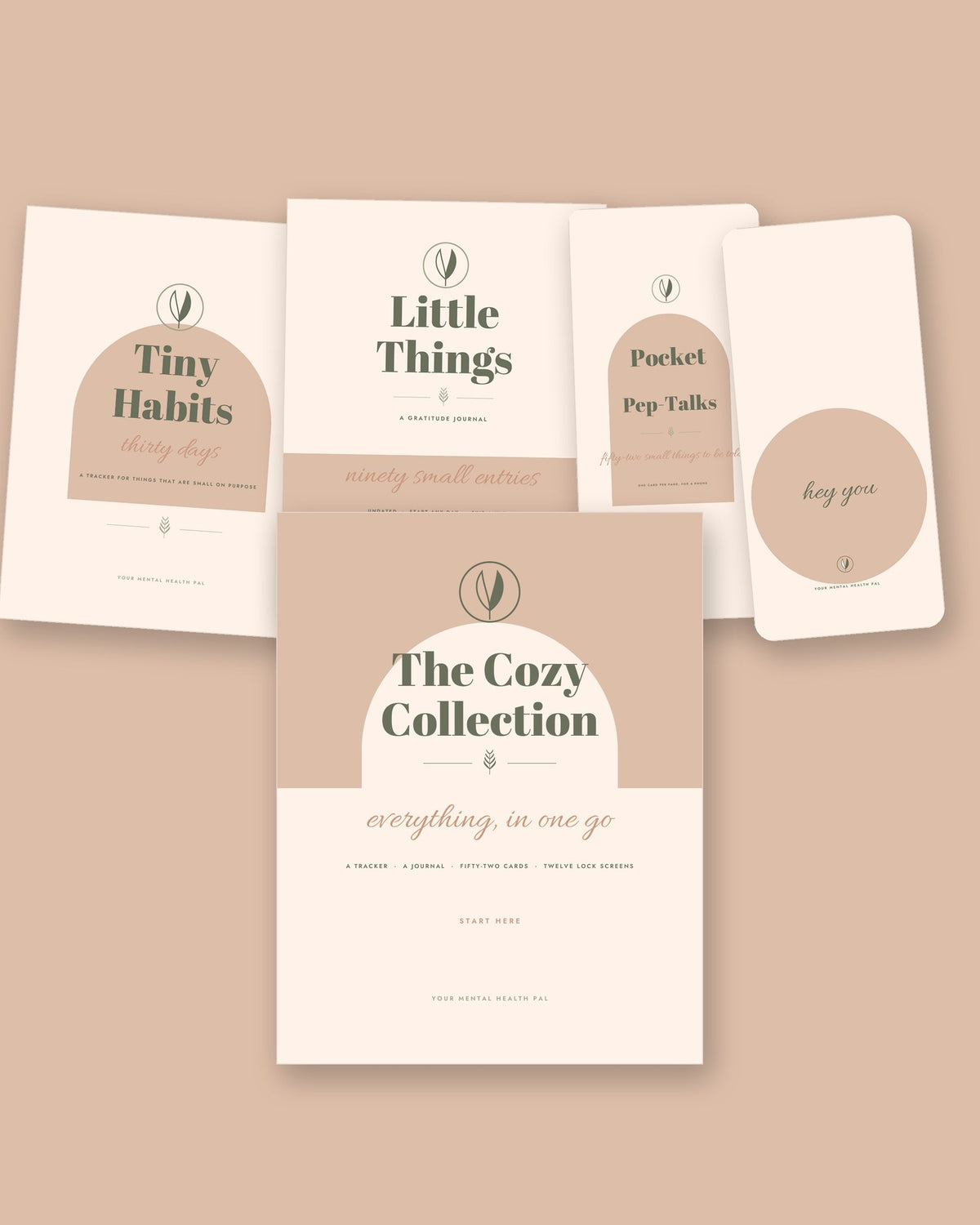 The Cozy Collection: the tracker, the journal, the pep-talk cards and a lock screen together