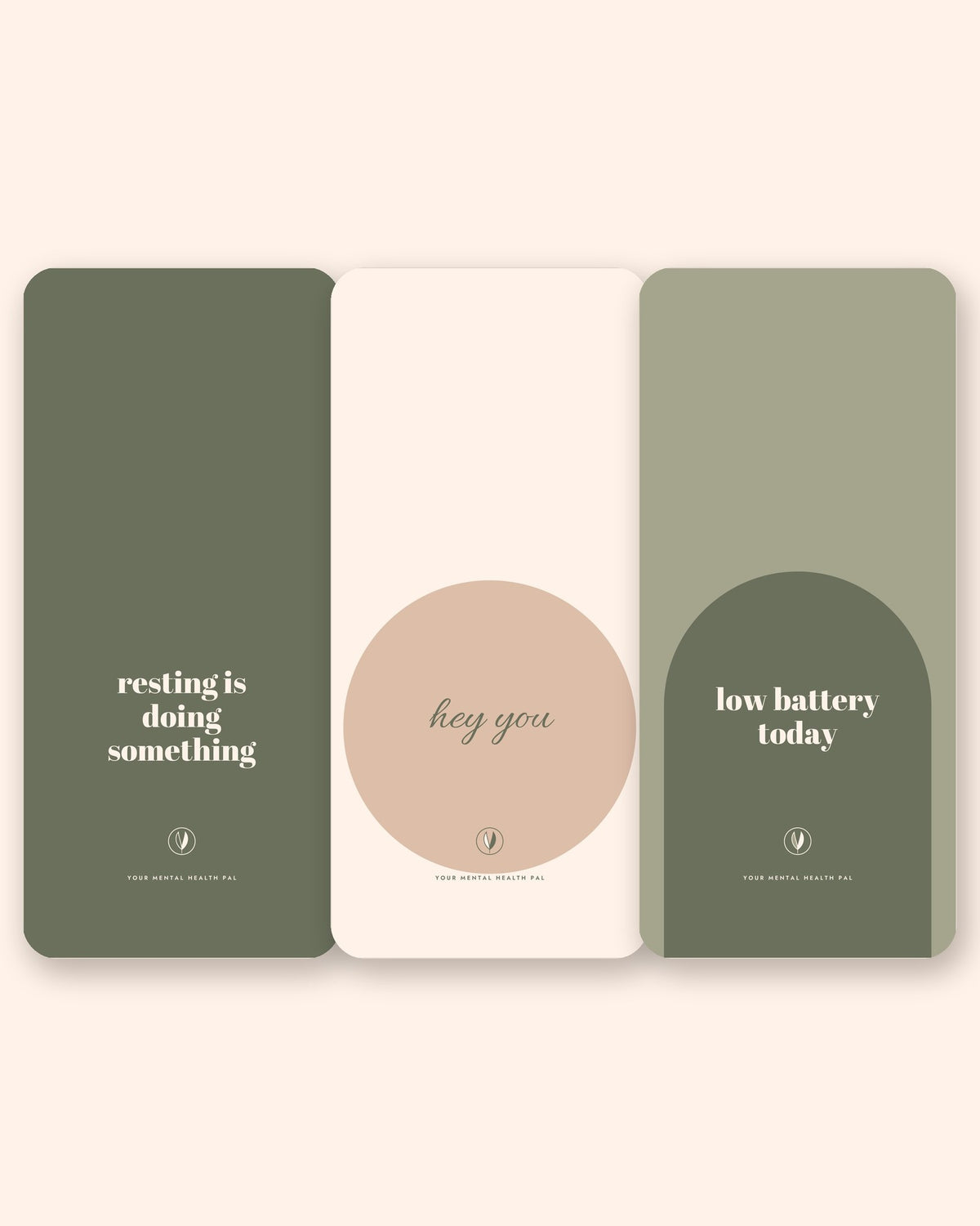 Three lock screens from the Cozy Collection: resting is doing something, hey you, low battery today
