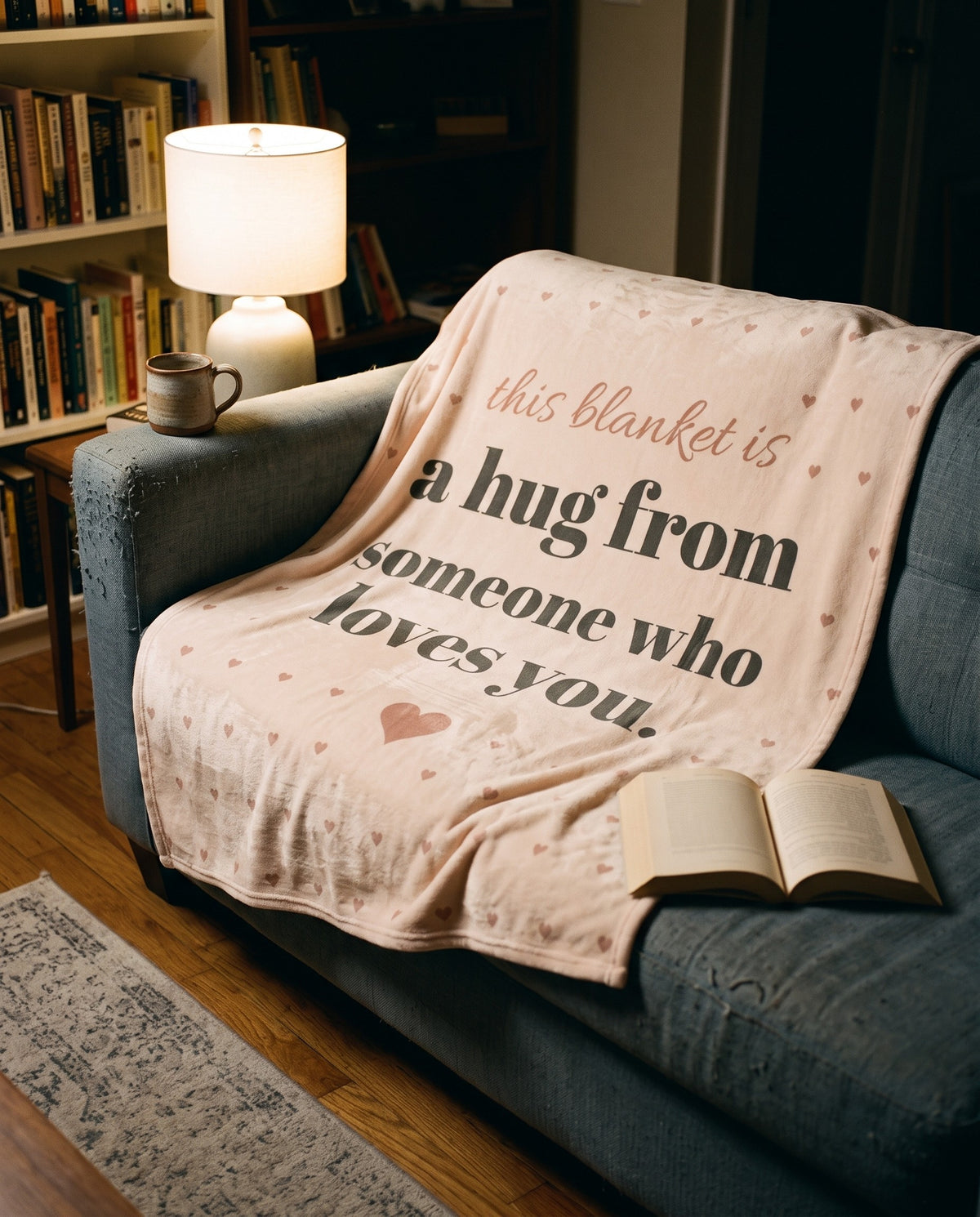 This Blanket Is a Hug Throw, spread over a sofa