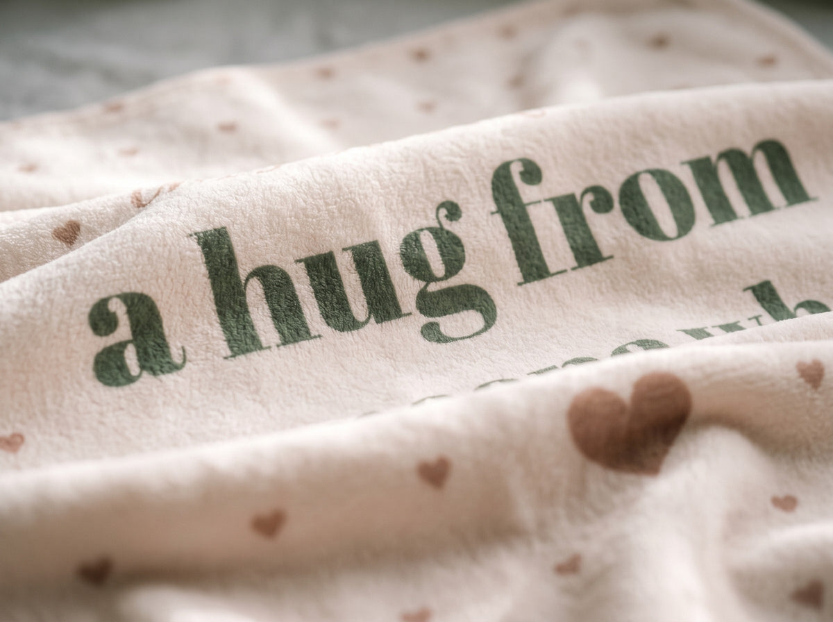 This Blanket Is a Hug Throw, the print up close