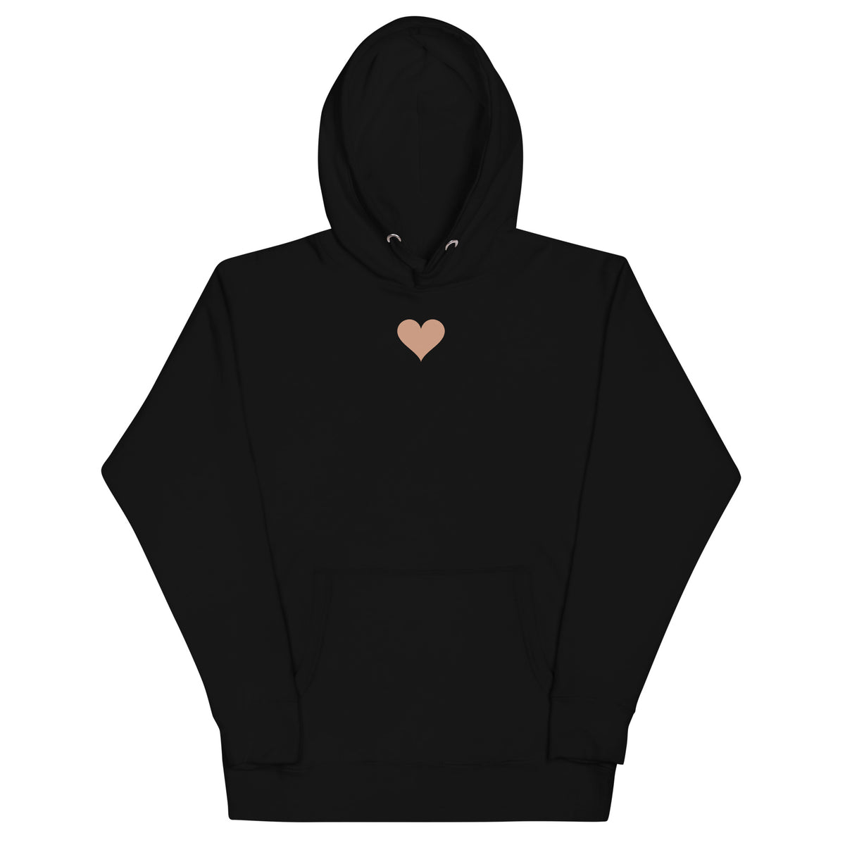 Hey You Hoodie in black, a small terracotta heart on the chest