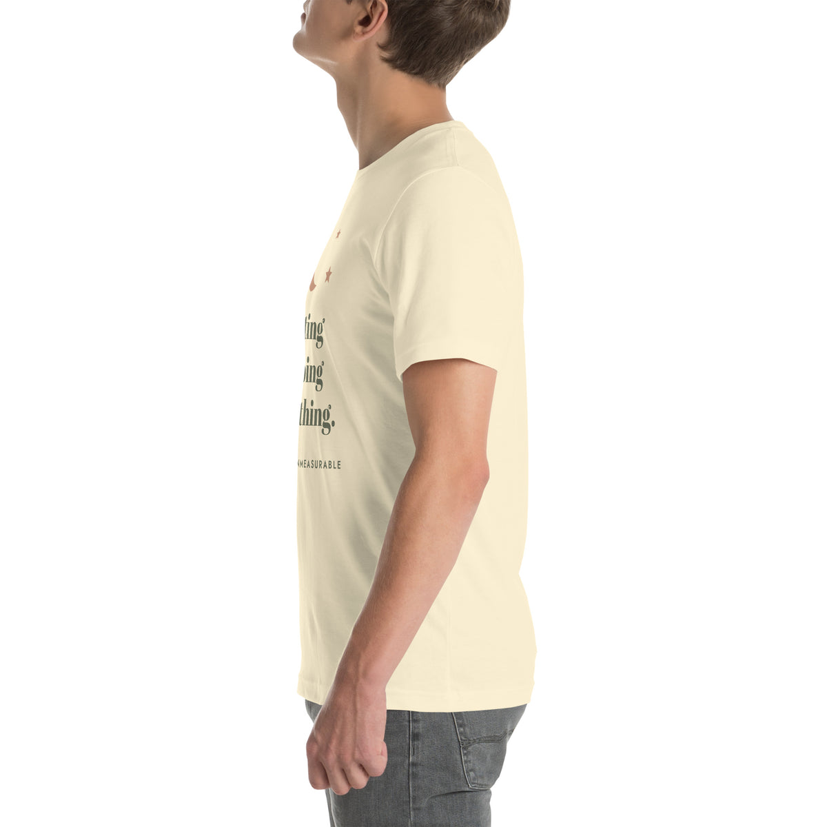 Resting Is Doing Something Tee in Natural, worn by a model, left side