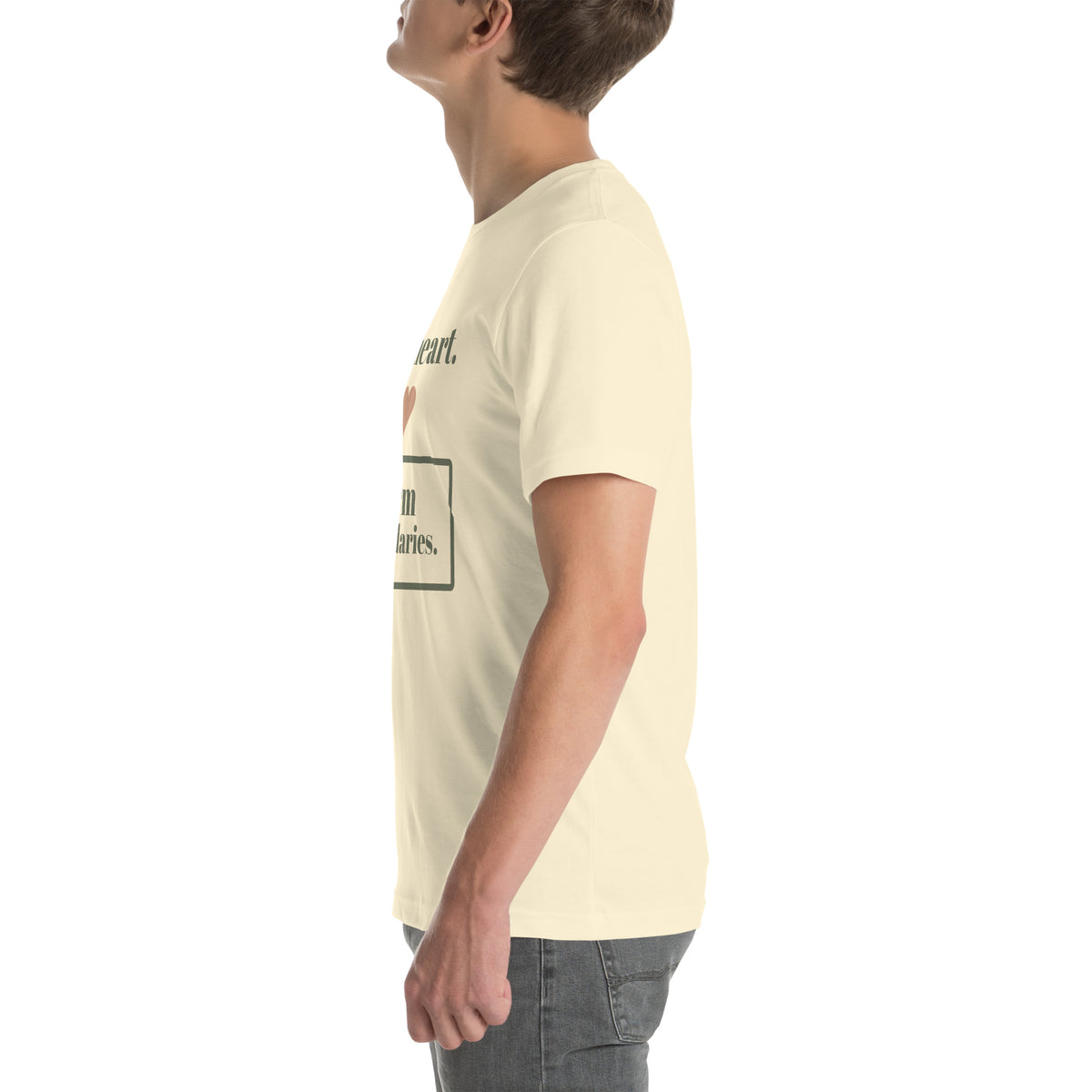 Soft Heart, Firm Boundaries Tee in Natural, worn by a model, left side
