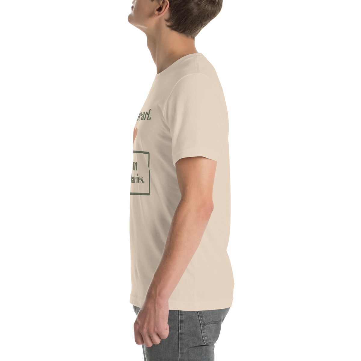 Soft Heart, Firm Boundaries Tee in Soft Cream, worn by a model, left side