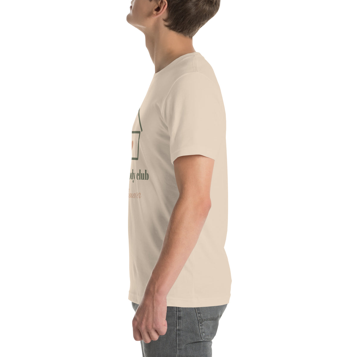Homebody Club Tee in Soft Cream, worn by a model, left side