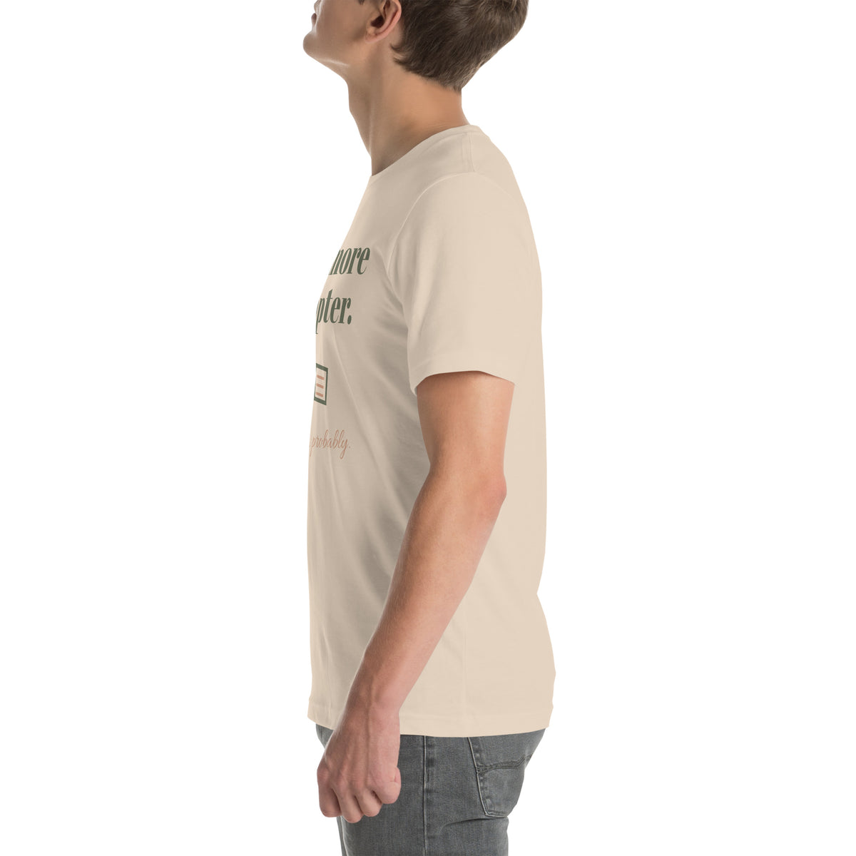 One More Chapter Tee in Soft Cream, worn by a model, left side
