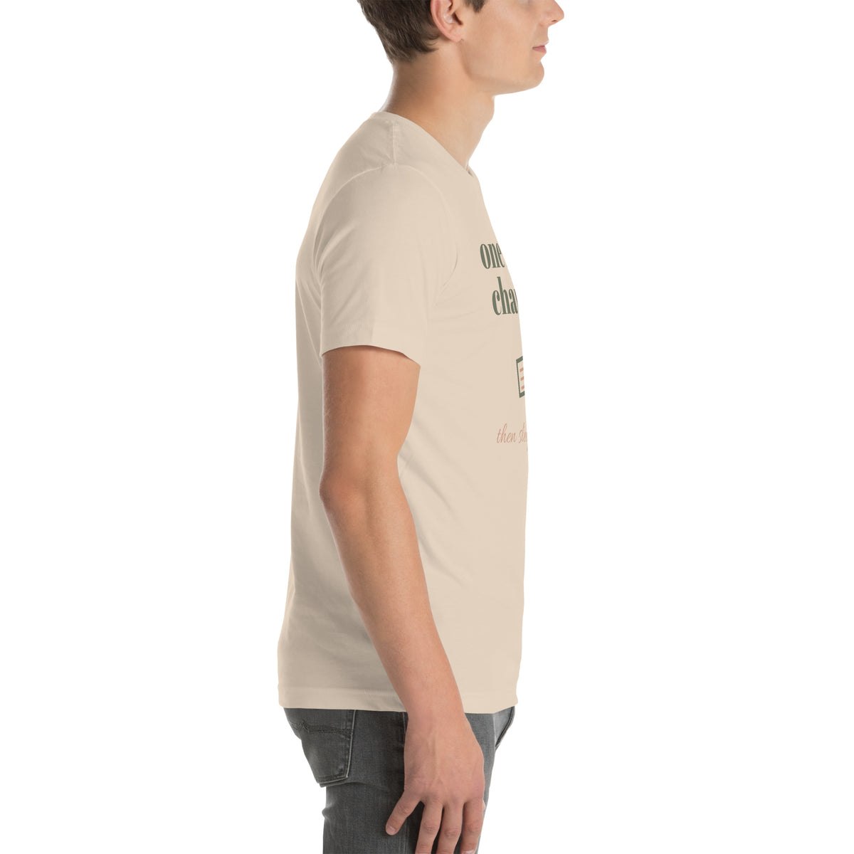 One More Chapter Tee in Soft Cream, worn by a model, right side