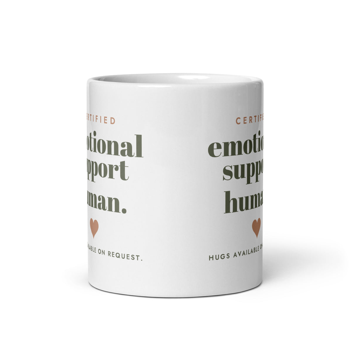 Emotional Support Human Mug, white ceramic, front view