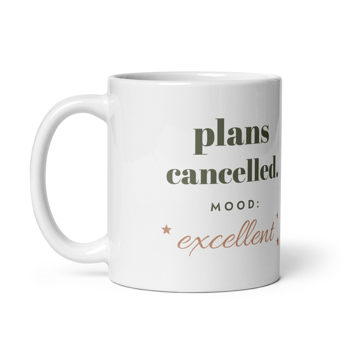 Plans Cancelled Mug, white ceramic, handle on the left
