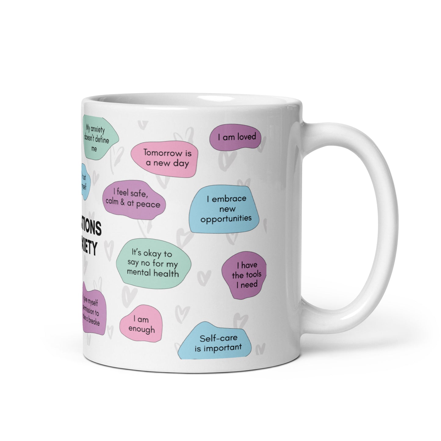 Affirmations For Anxiety - White glossy mug